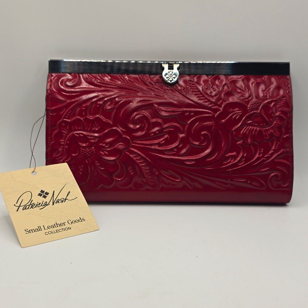 Patricia Nash Red Floral Embossed Folding Wallet w/ Credit Card Slots, Women’s
